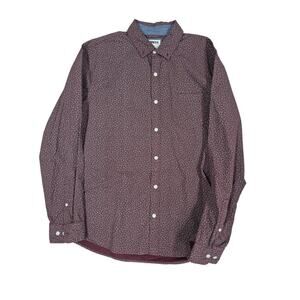 Express Mens L Slim soft wash, calico mens button down cotton shirt Denim Accent